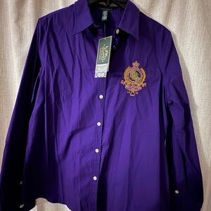 Lauren Ralph Lauren Purple Button-Up  woman Shirt with Embroidered Crest